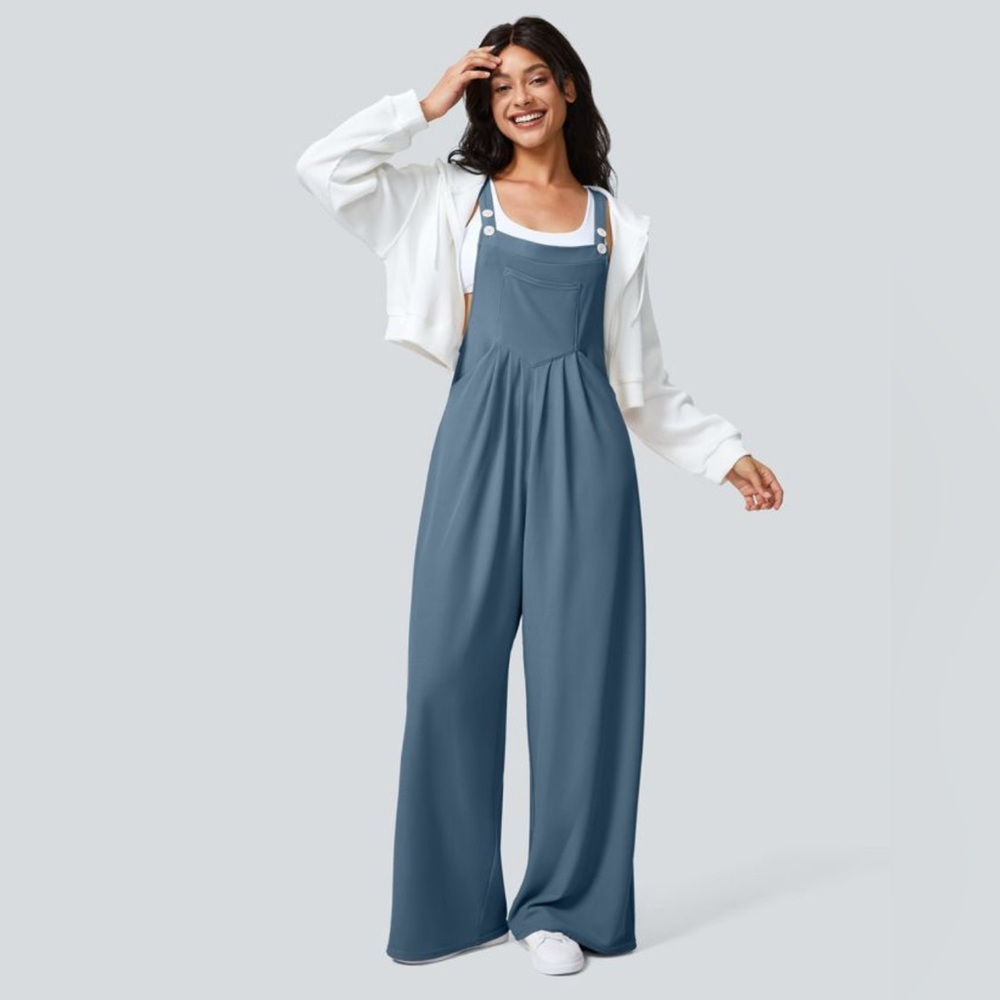 Halara Adjustable Waffle Casual Overalls Mountain Spring Blue NWT Size Small